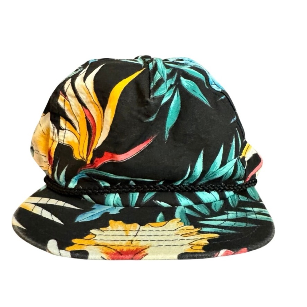 Town Talk Floral Bird of Paradise Snapback Hat Black Tropical Palm USA Made